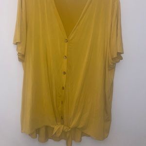 Yellow/gold button down tie front top